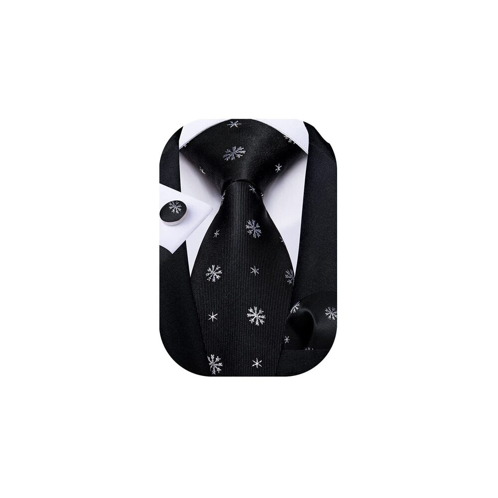 7685 Fashion Silk Christmas Tie with Handkerchief cufflinks set Black White